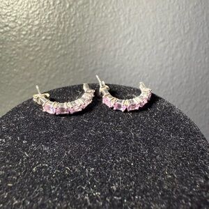 Elegant Purple and Silver Hoop Earrings